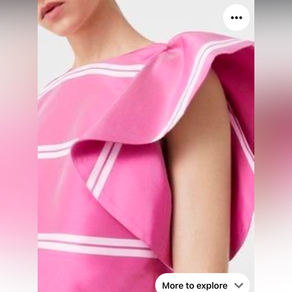 Mango Pink Asymmetrical Ruffle Top w/ white stripes Woman’s 6 - Picture 3 of 7